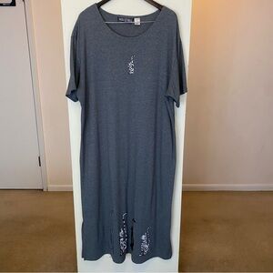 Vintage Needle And Threads Woman Gray Cat T Shirt Maxi Dress Plus Size 2X Tee